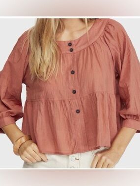 We the Free Sea to Shore Boho terracotta Lightweight Peasant Top M Transitional